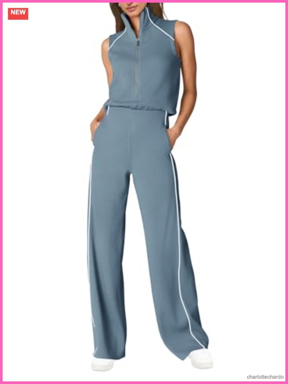 Women's Sleeveless Mock Neck Wide Leg Jumpsuit Romper with Pockets